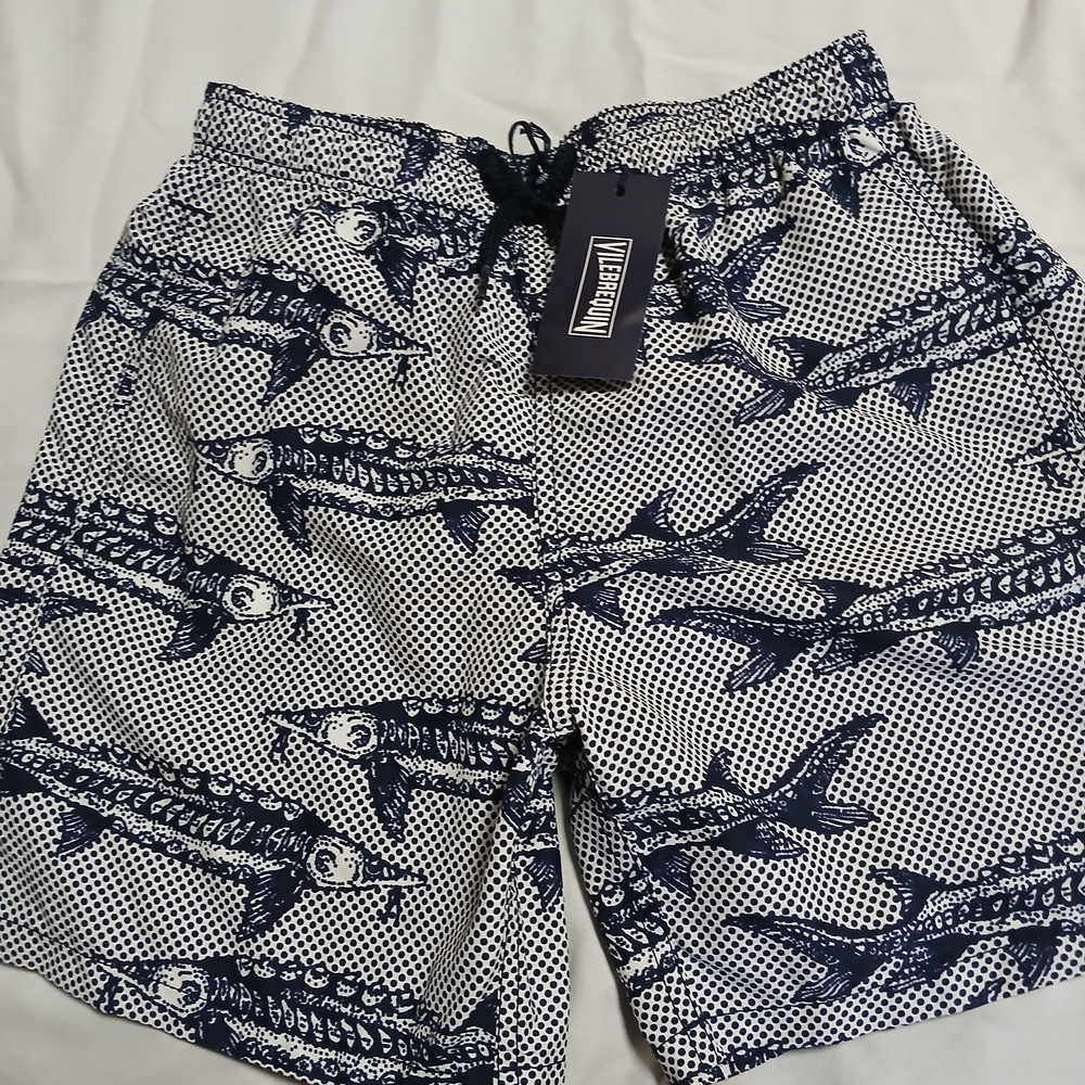 Vilebrequin Kids Swim Trunks - Navy and White Fish Print